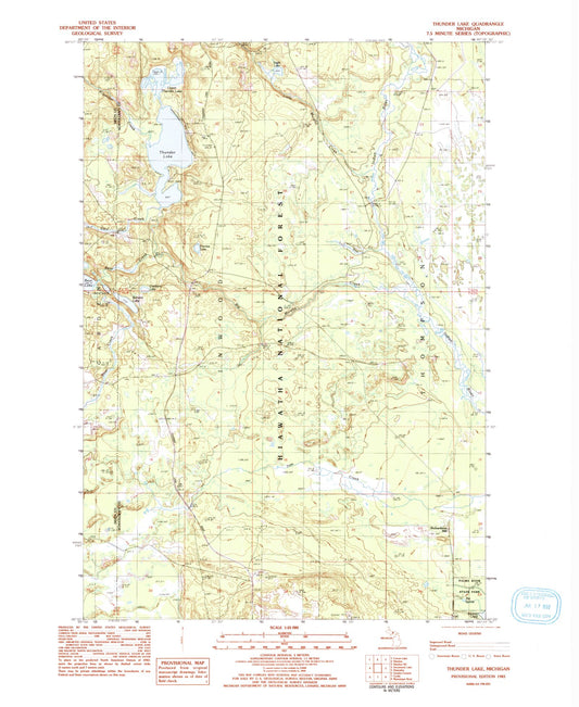 Classic USGS Thunder Lake Michigan 7.5'x7.5' Topo Map Image
