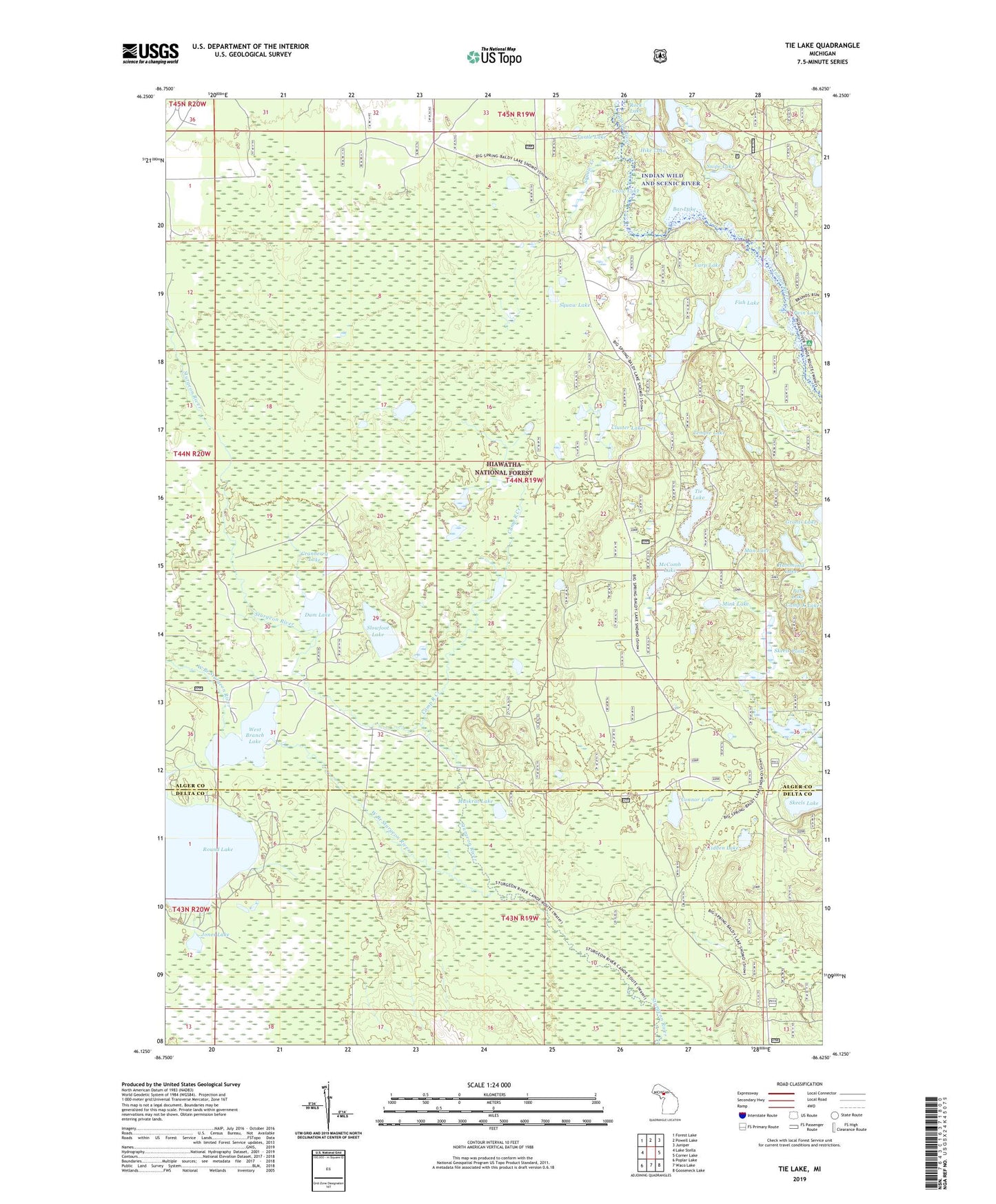Tie Lake Michigan US Topo Map Image