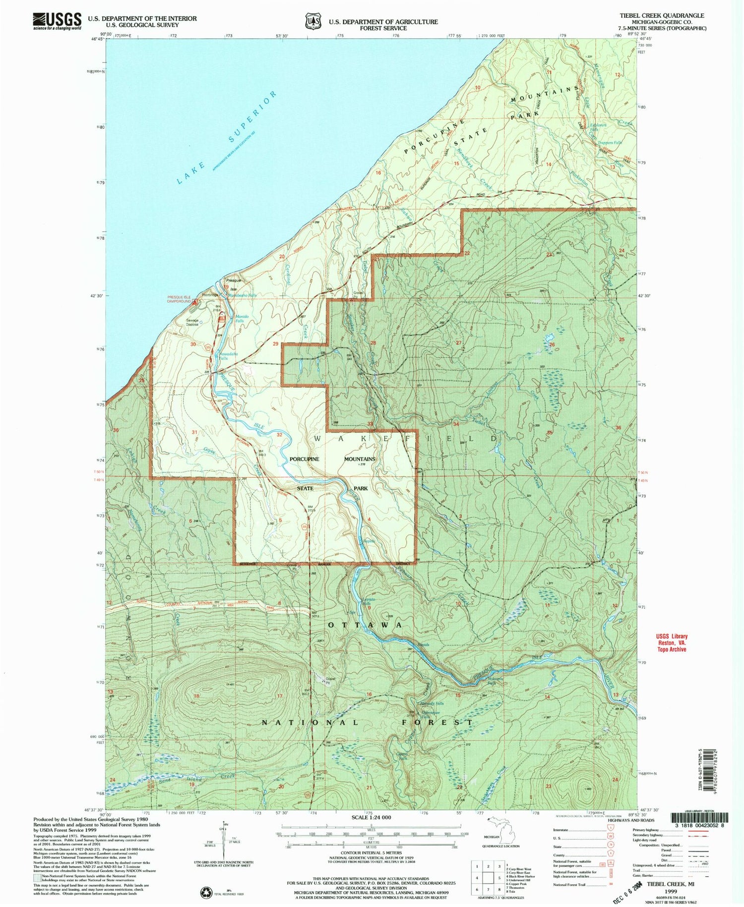 Classic USGS Tiebel Creek Michigan 7.5'x7.5' Topo Map Image