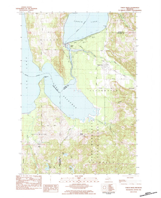 Classic USGS Torch River Michigan 7.5'x7.5' Topo Map Image