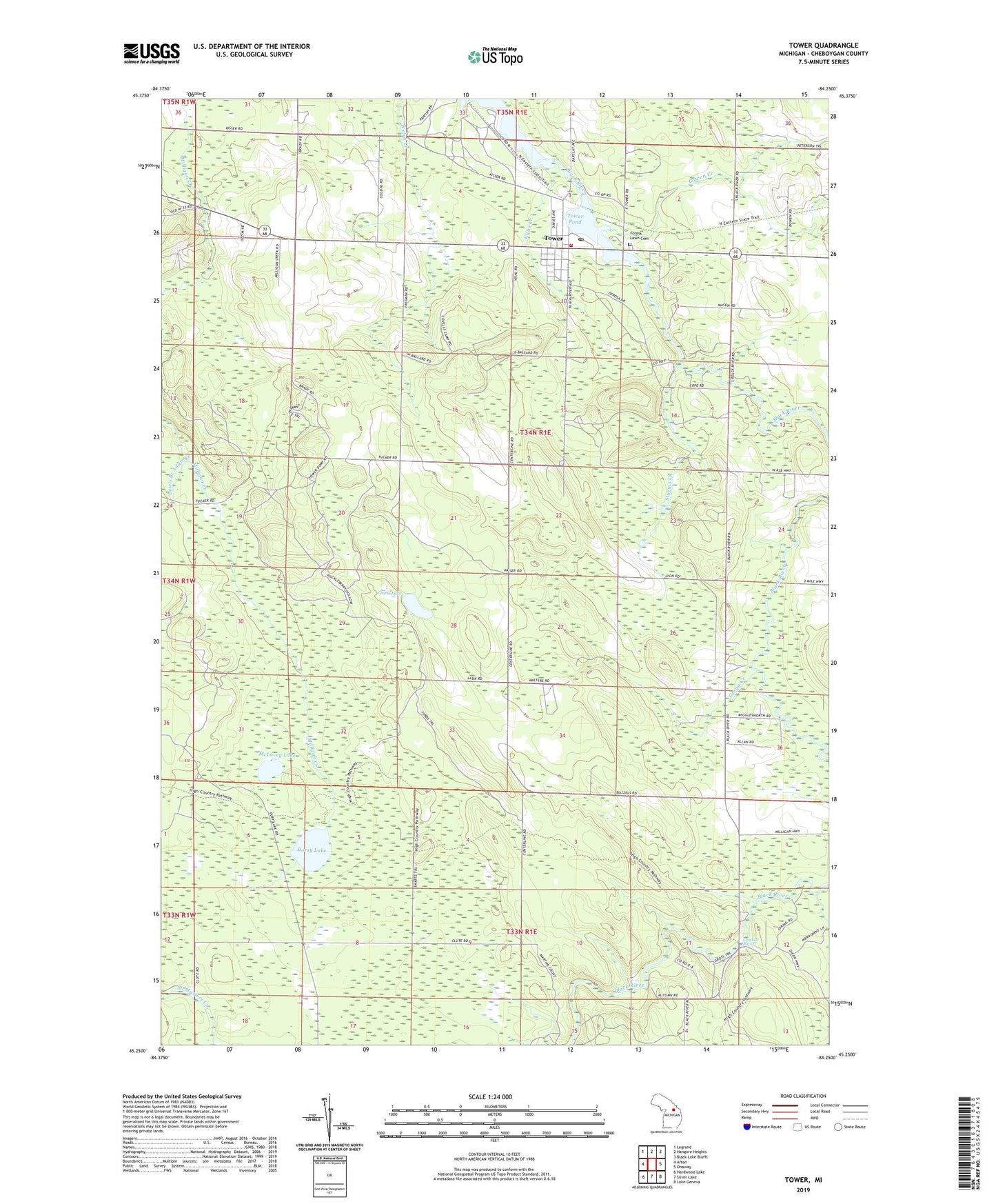 Tower Michigan US Topo Map Image