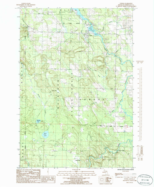 Classic USGS Tower Michigan 7.5'x7.5' Topo Map Image