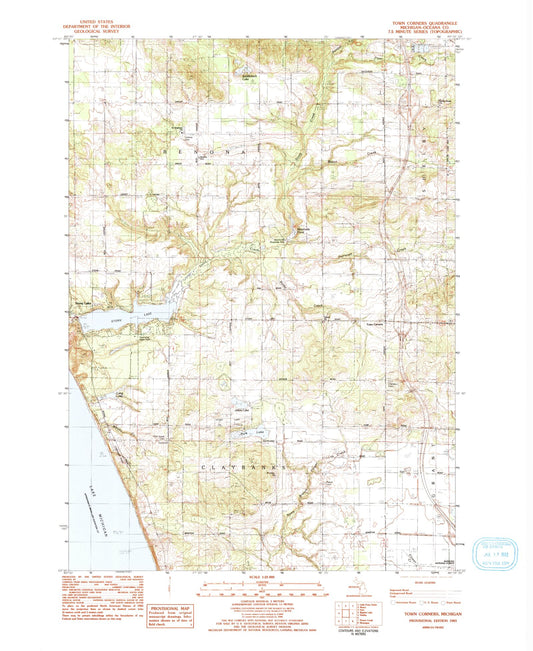 Classic USGS Town Corners Michigan 7.5'x7.5' Topo Map Image