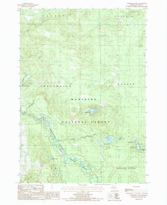 Classic USGS Townsend Lake Michigan 7.5'x7.5' Topo Map Image