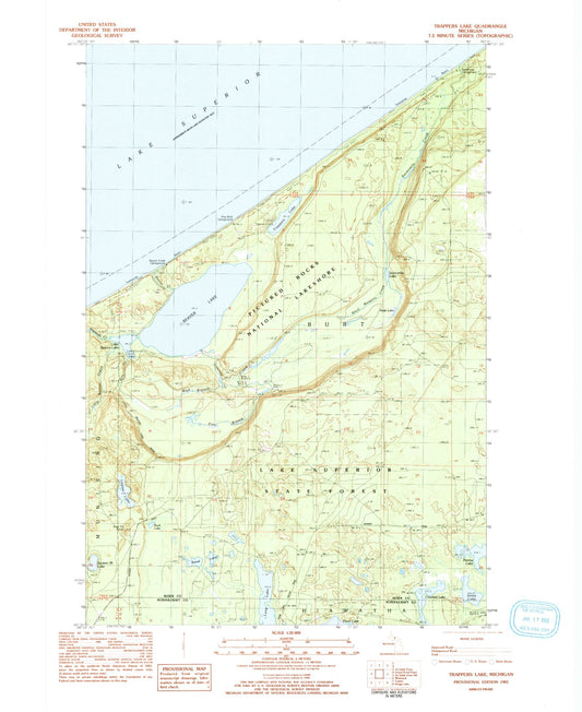 Classic USGS Trappers Lake Michigan 7.5'x7.5' Topo Map Image