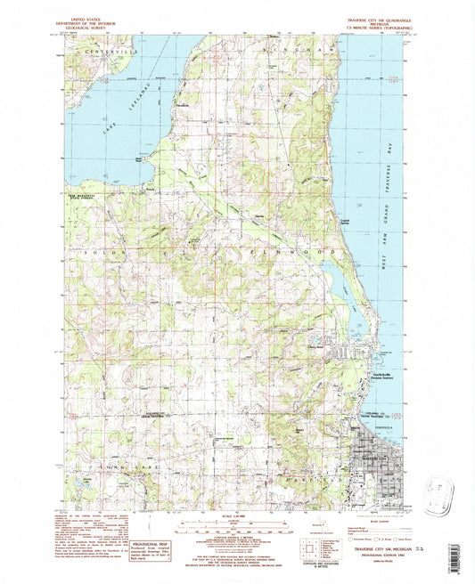 Classic USGS Traverse City SW Michigan 7.5'x7.5' Topo Map Image