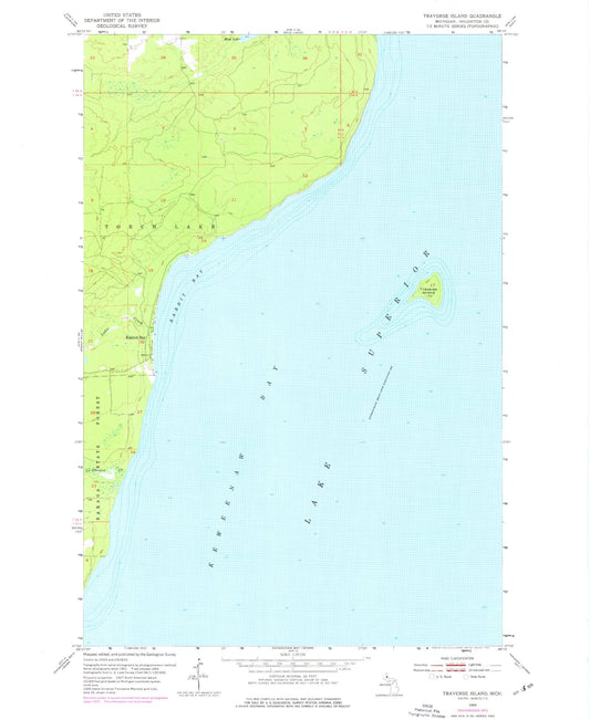 Classic USGS Traverse Island Michigan 7.5'x7.5' Topo Map Image