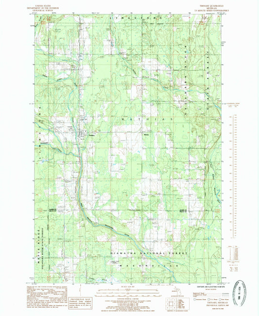 Classic USGS Trenary Michigan 7.5'x7.5' Topo Map Image