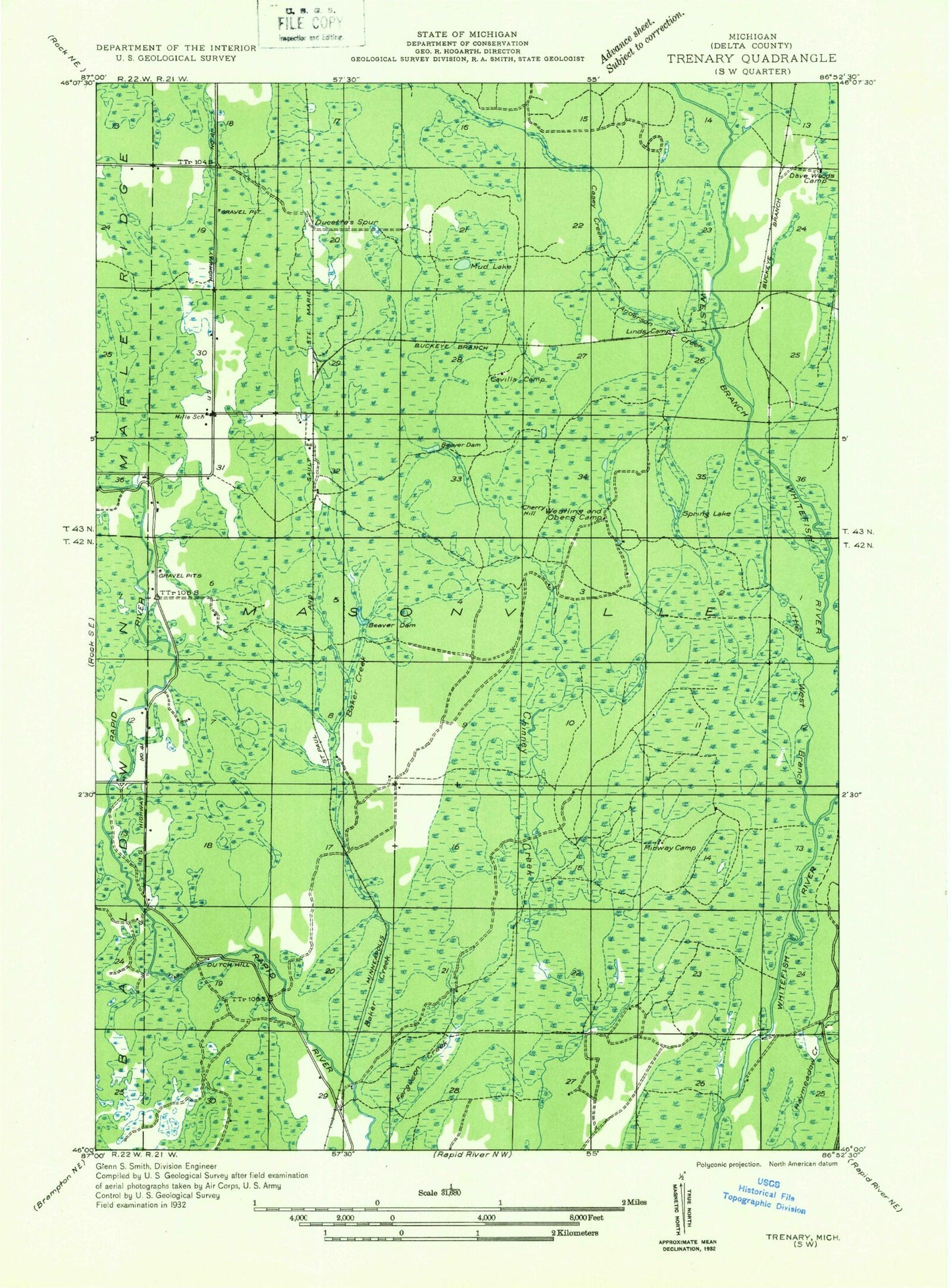 Classic USGS Baker Creek Michigan 7.5'x7.5' Topo Map Image