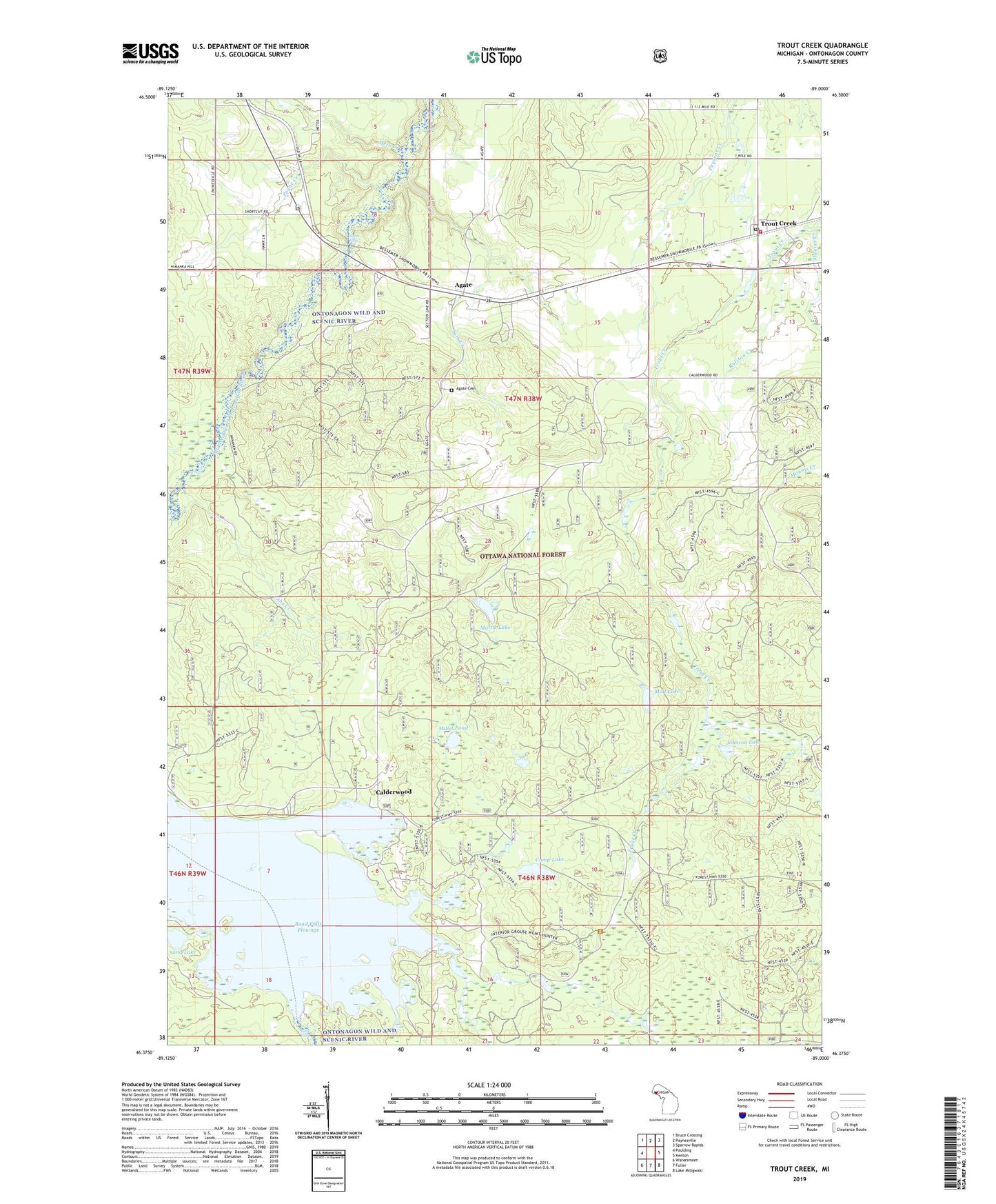 Trout Creek Michigan US Topo Map Image