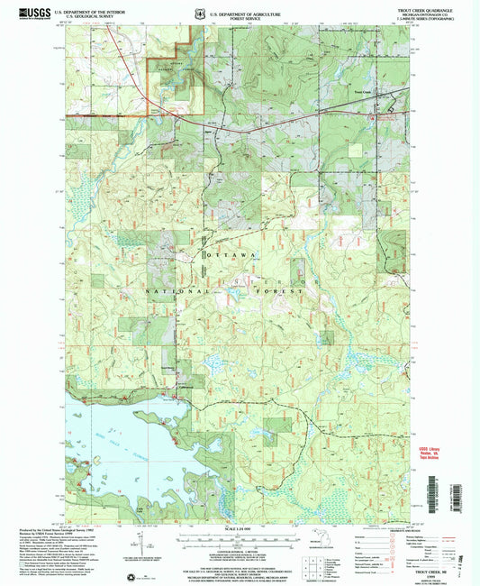 Classic USGS Trout Creek Michigan 7.5'x7.5' Topo Map Image