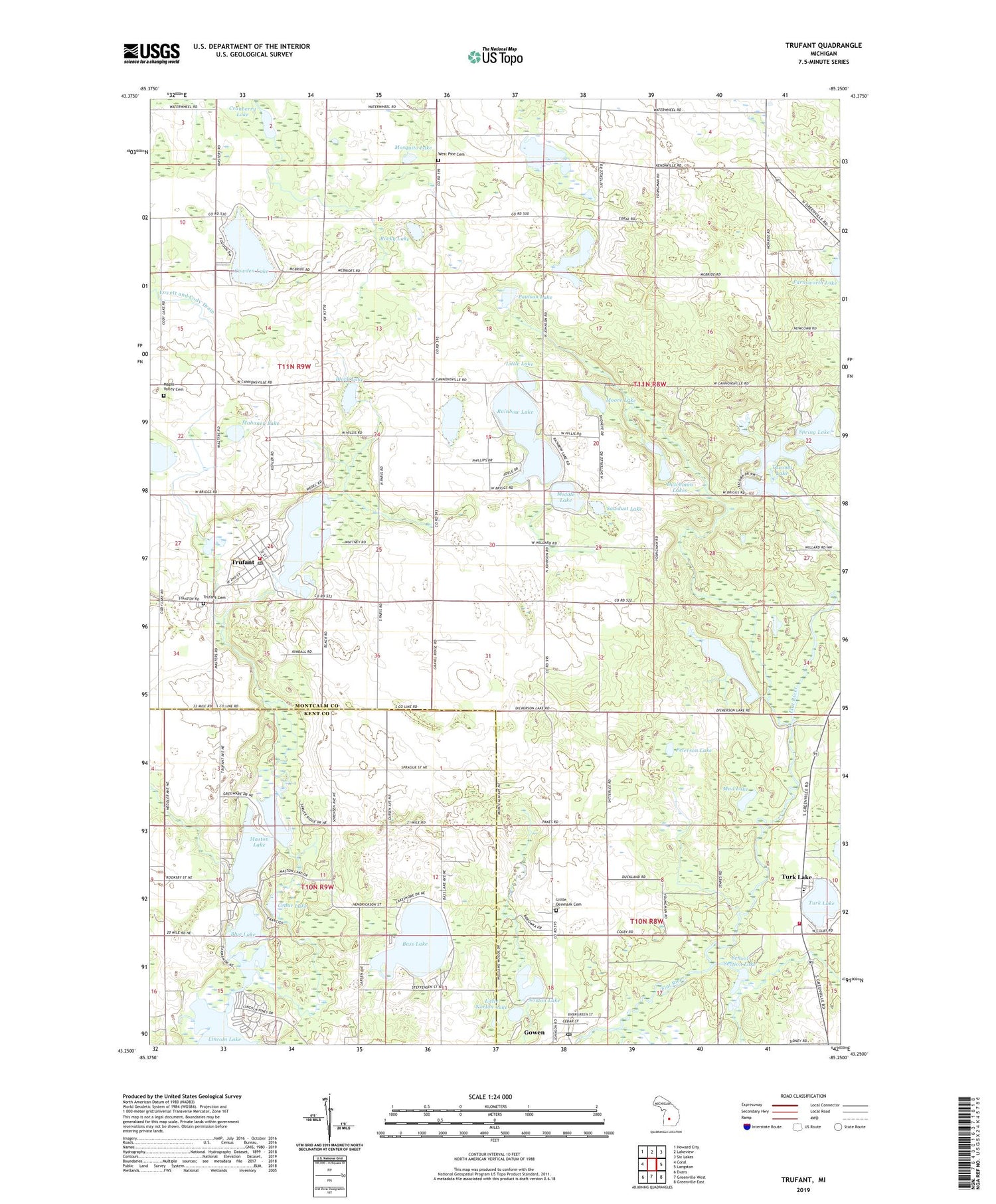 Trufant Michigan US Topo Map Image