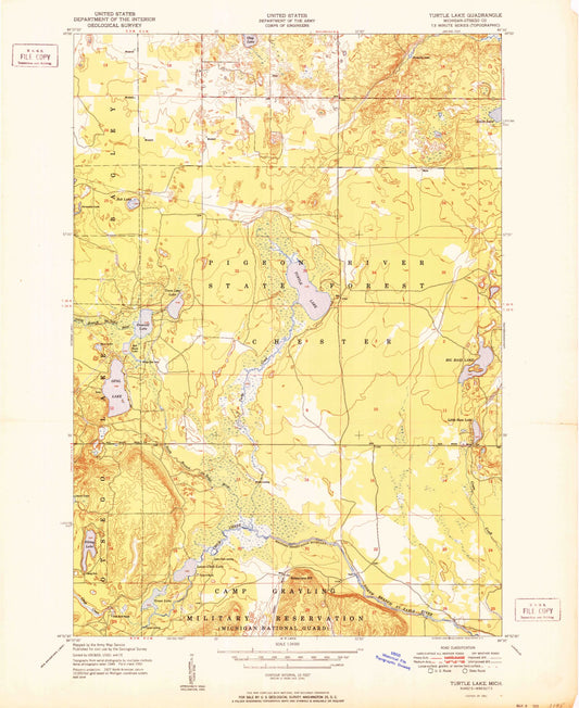 Classic USGS Turtle Lake Michigan 7.5'x7.5' Topo Map Image