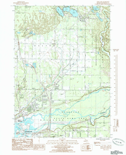 Classic USGS Twin Lake Michigan 7.5'x7.5' Topo Map Image