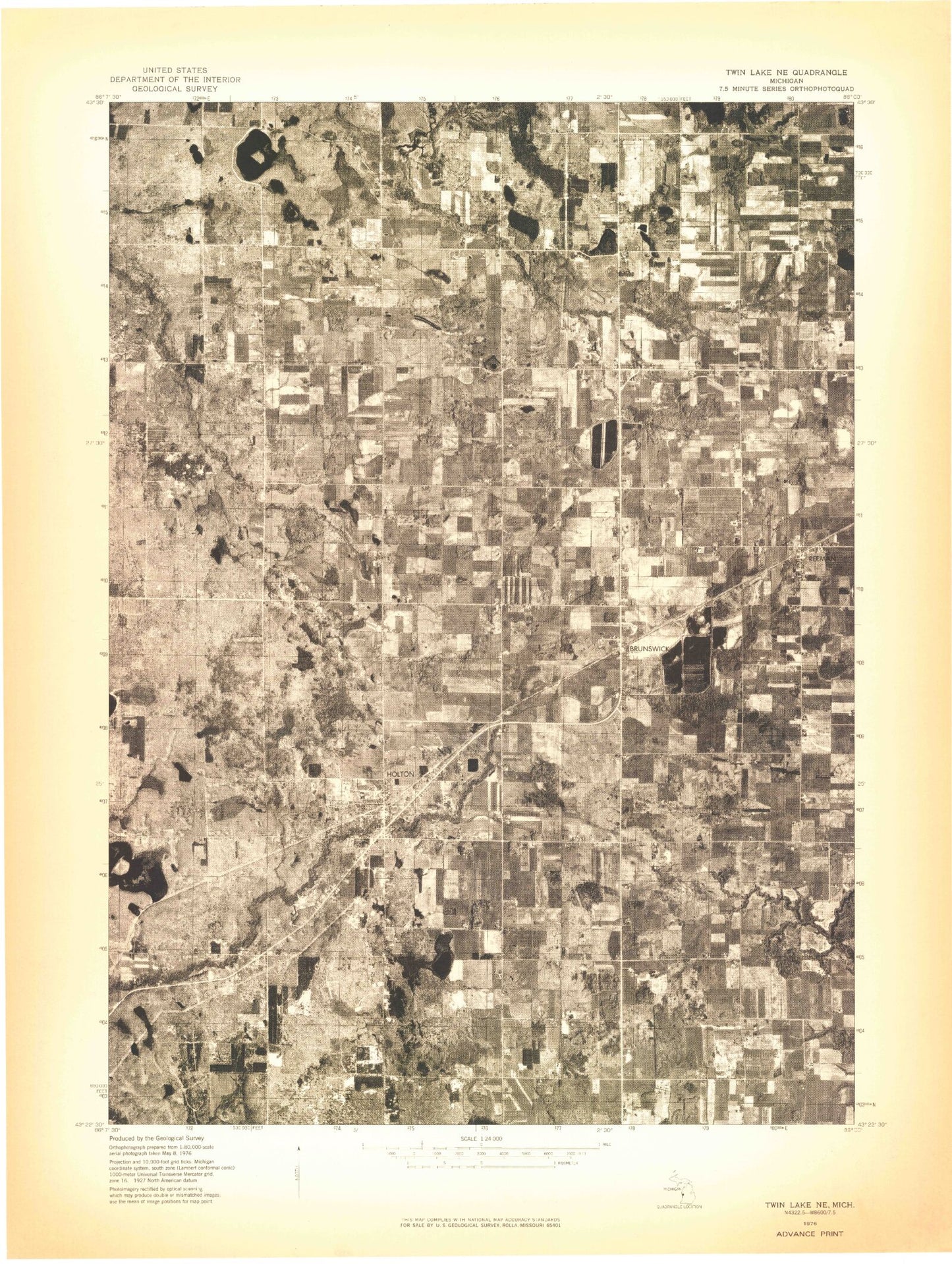 Classic USGS Holton Michigan 7.5'x7.5' Topo Map Image