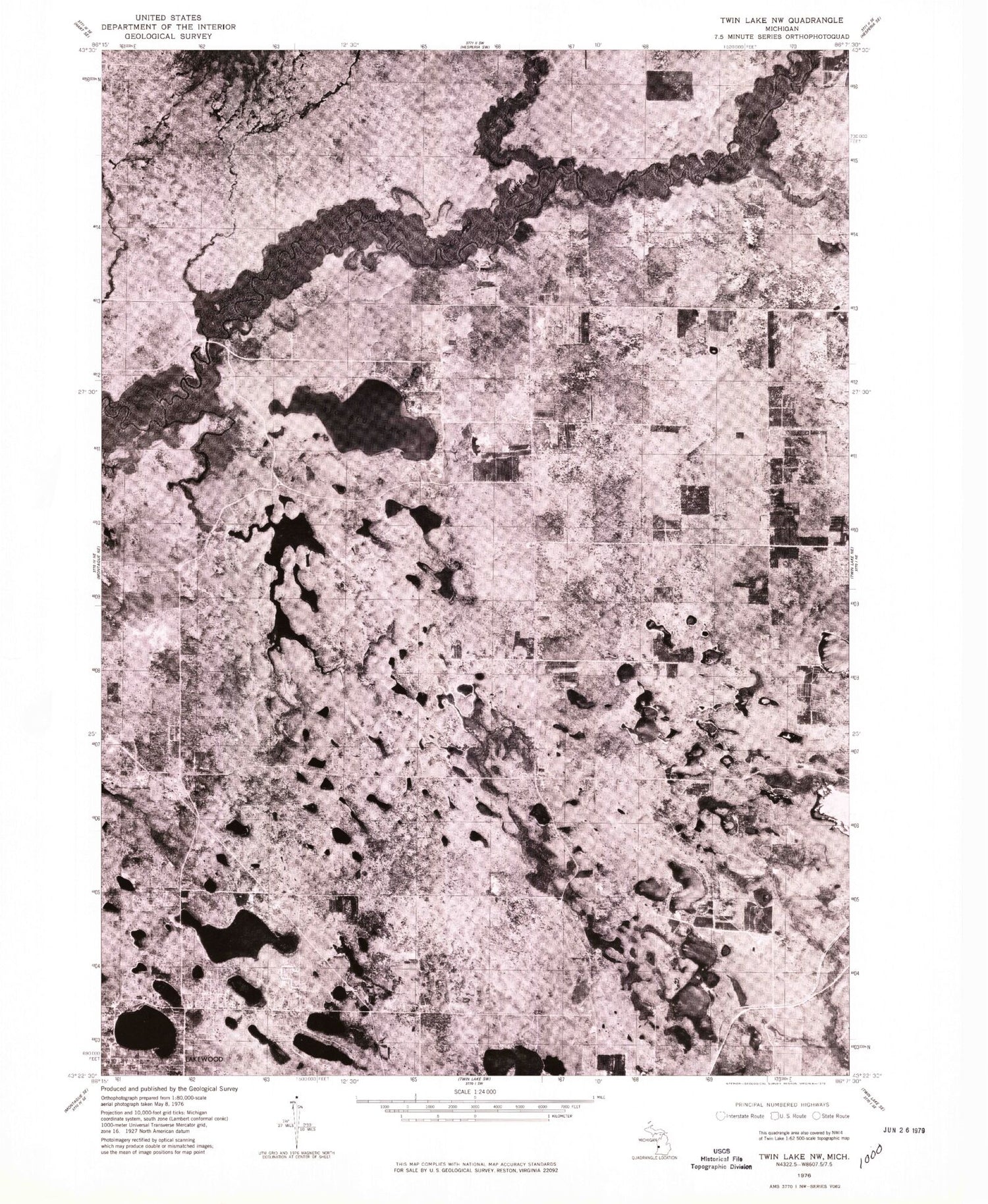 Classic USGS Big Blue Lake Michigan 7.5'x7.5' Topo Map Image