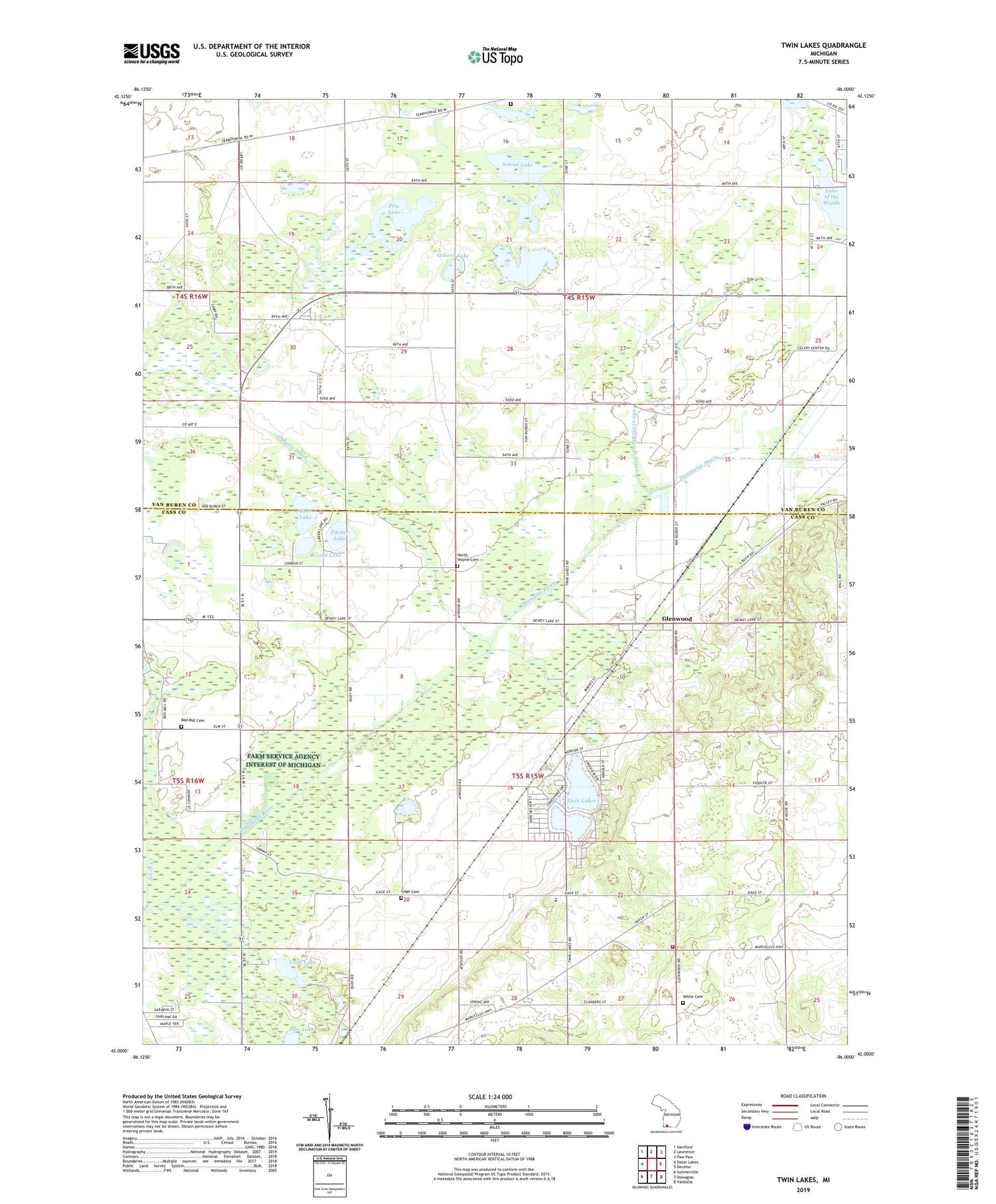 Twin Lakes Michigan US Topo Map Image