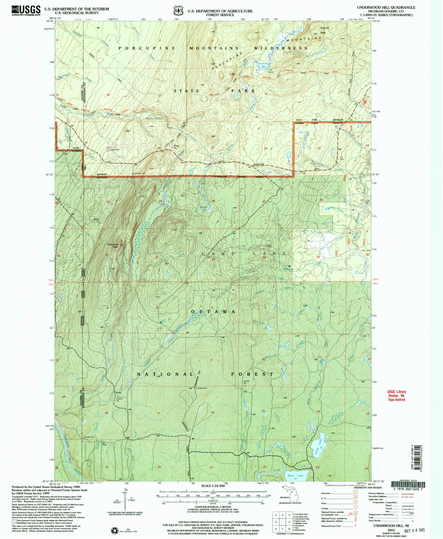 USGS Classic Underwood Hill Michigan 7.5'x7.5' Topo Map Image