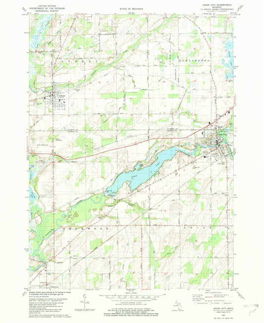 Classic USGS Union City Michigan 7.5'x7.5' Topo Map Image