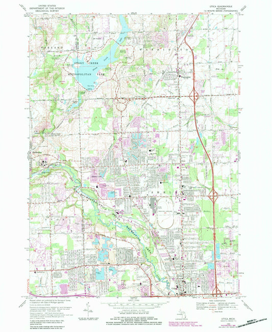 Classic USGS Utica Michigan 7.5'x7.5' Topo Map Image