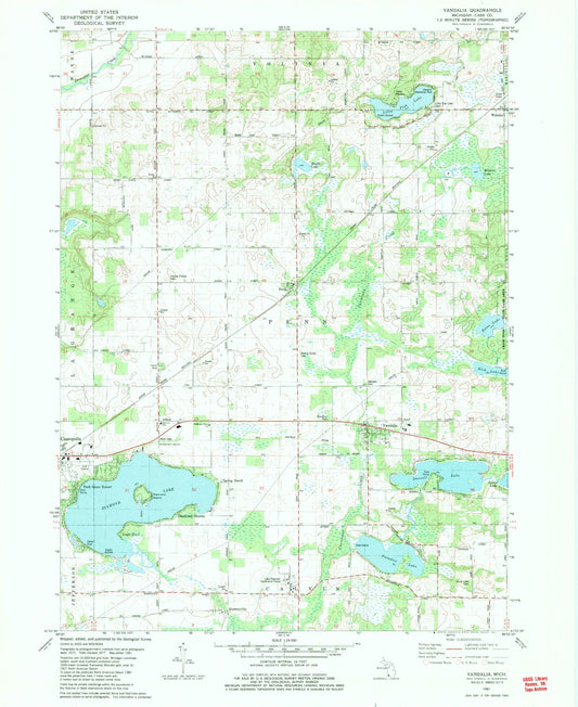 Classic USGS Vandalia Michigan 7.5'x7.5' Topo Map Image