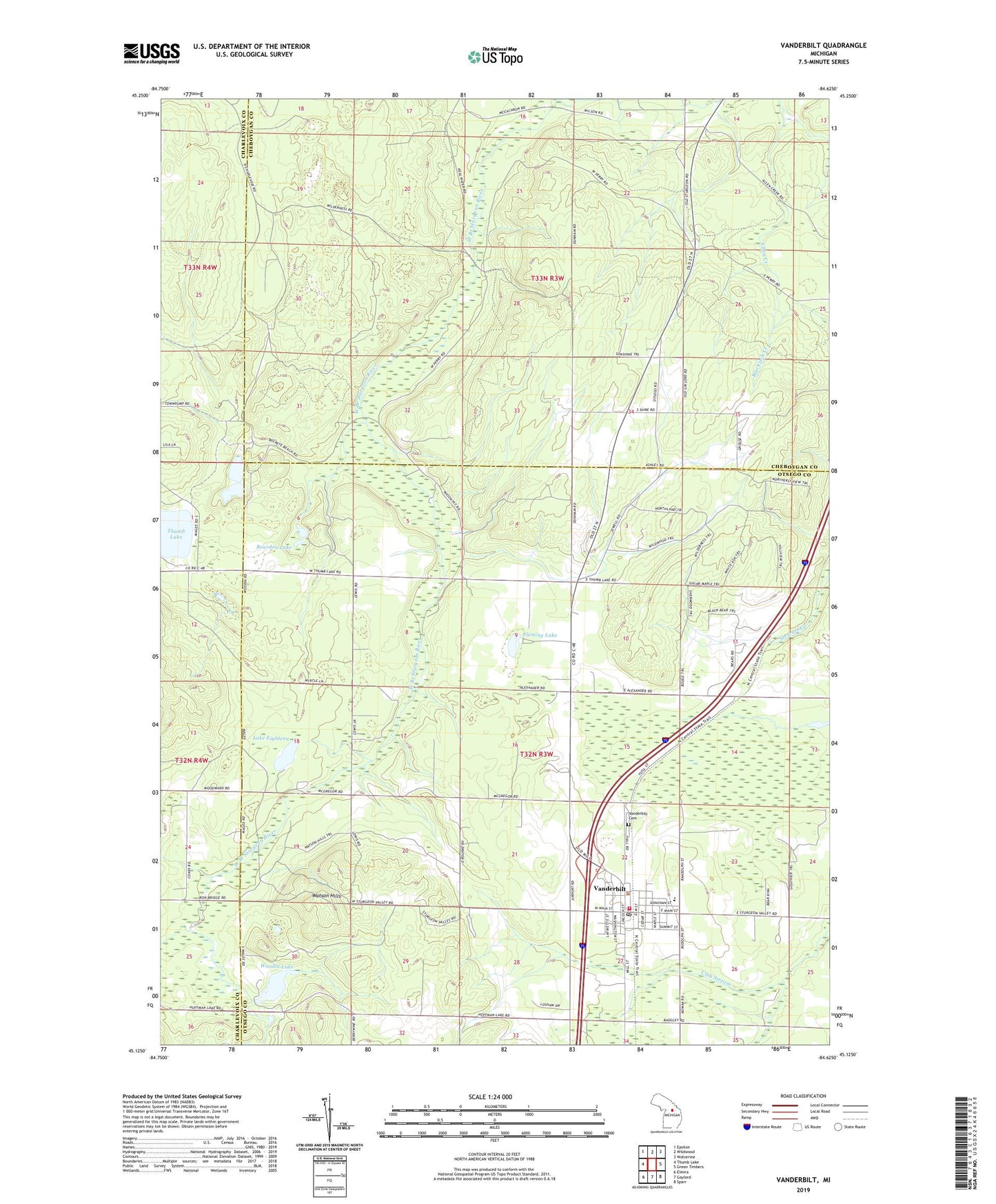 Vanderbilt Michigan US Topo Map Image