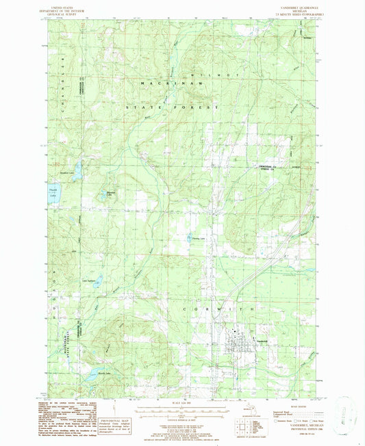 Classic USGS Vanderbilt Michigan 7.5'x7.5' Topo Map Image