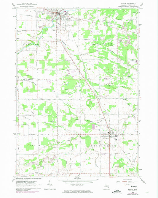 Classic USGS Vassar Michigan 7.5'x7.5' Topo Map Image
