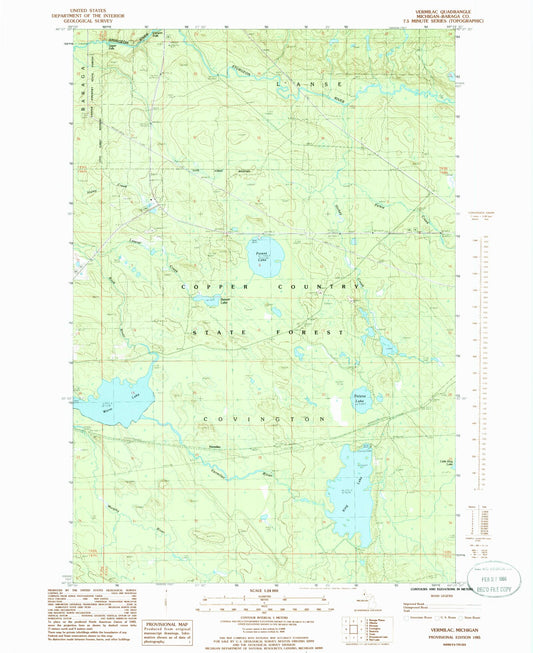Classic USGS Vermilac Michigan 7.5'x7.5' Topo Map Image