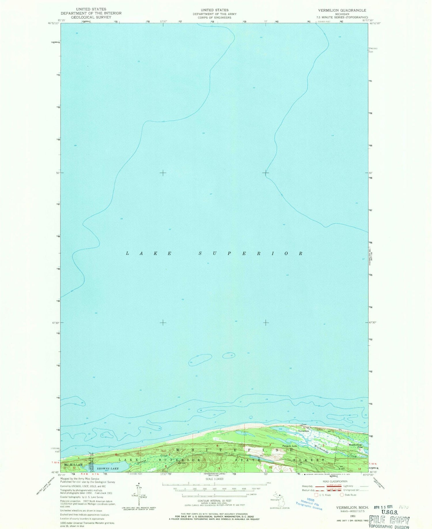 Classic USGS Vermilion Michigan 7.5'x7.5' Topo Map Image
