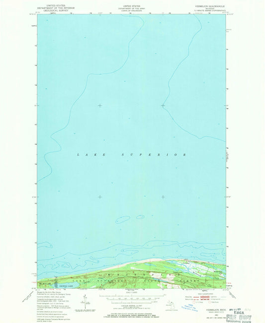 Classic USGS Vermilion Michigan 7.5'x7.5' Topo Map Image