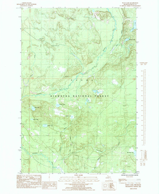 Classic USGS Waco Lake Michigan 7.5'x7.5' Topo Map Image
