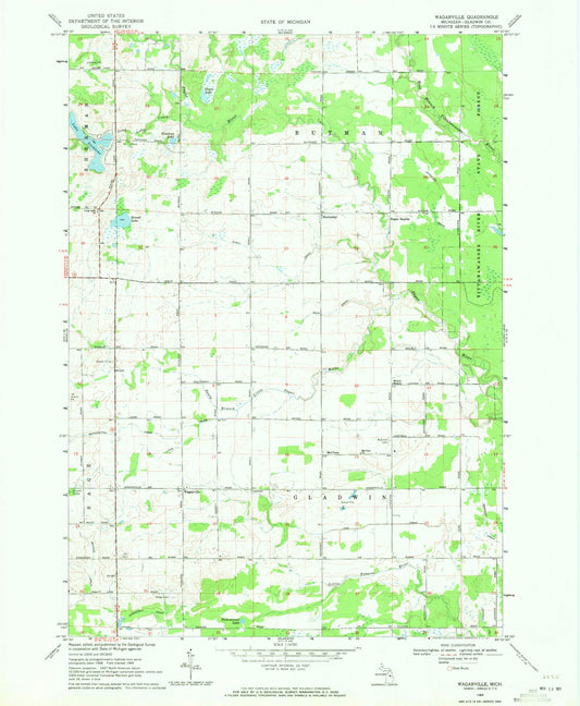 Classic USGS Wagarville Michigan 7.5'x7.5' Topo Map Image