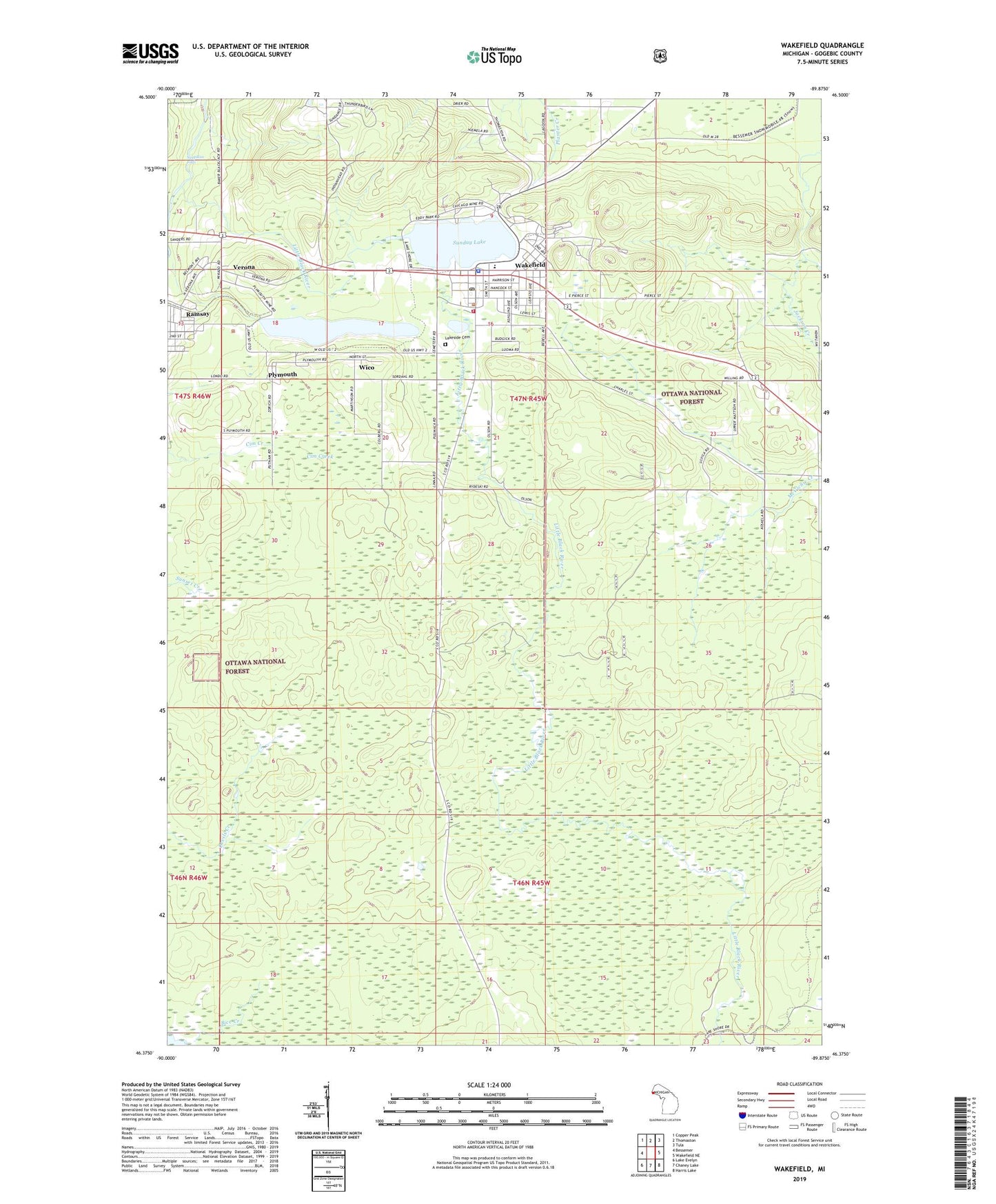 Wakefield Michigan US Topo Map Image