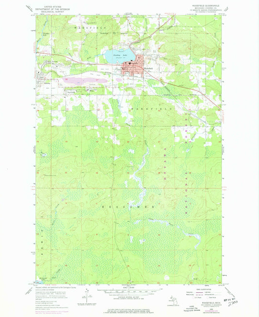 Classic USGS Wakefield Michigan 7.5'x7.5' Topo Map Image