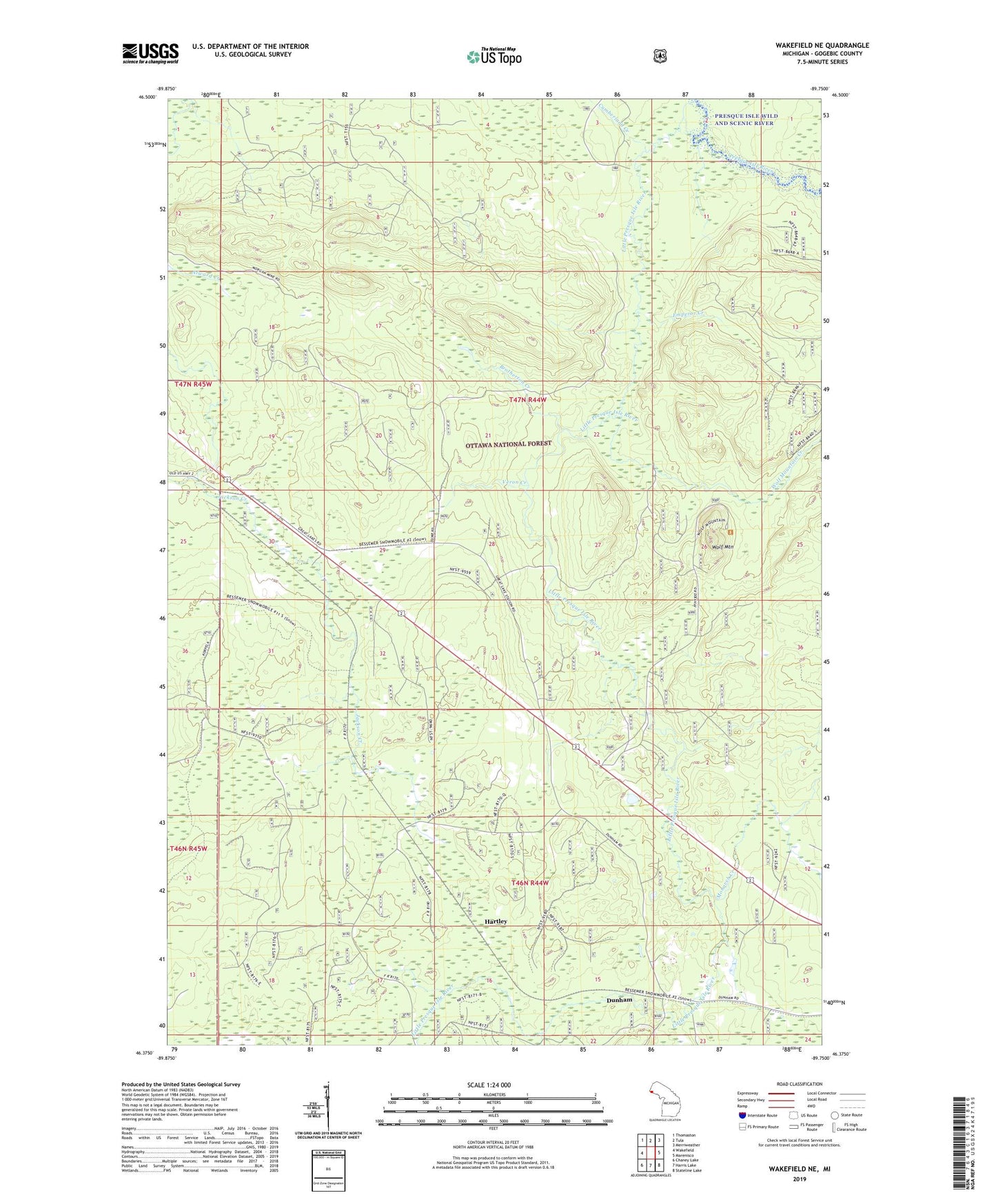 Wakefield NE Michigan US Topo Map Image