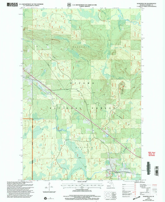 Classic USGS Wakefield NE Michigan 7.5'x7.5' Topo Map Image