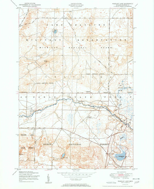 Classic USGS Wakeley Lake Michigan 7.5'x7.5' Topo Map Image