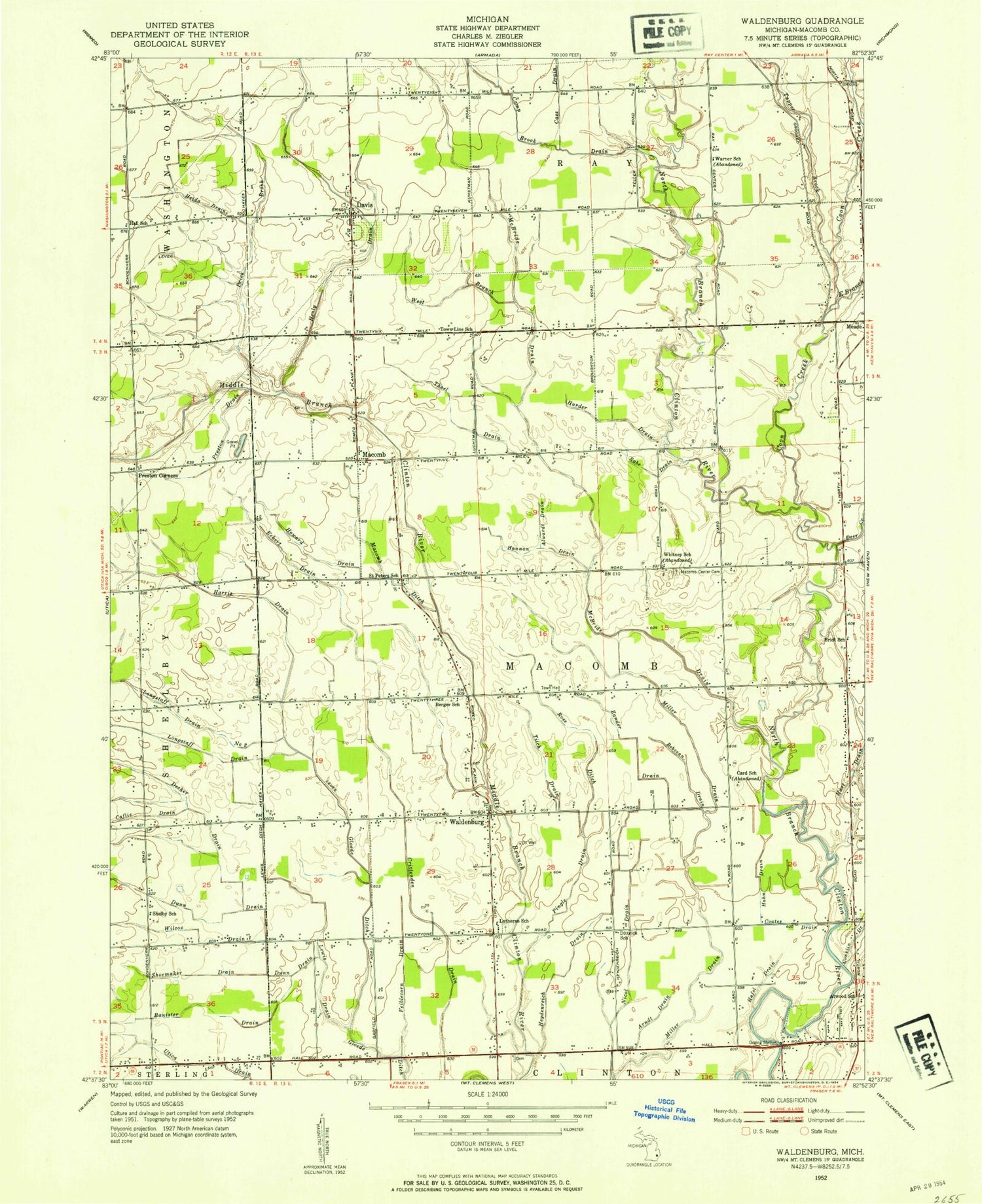 Classic USGS Waldenburg Michigan 7.5'x7.5' Topo Map Image