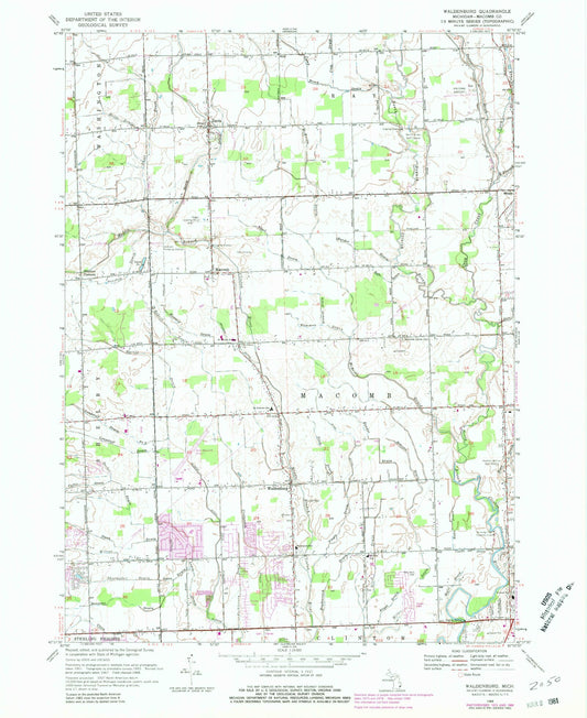Classic USGS Waldenburg Michigan 7.5'x7.5' Topo Map Image