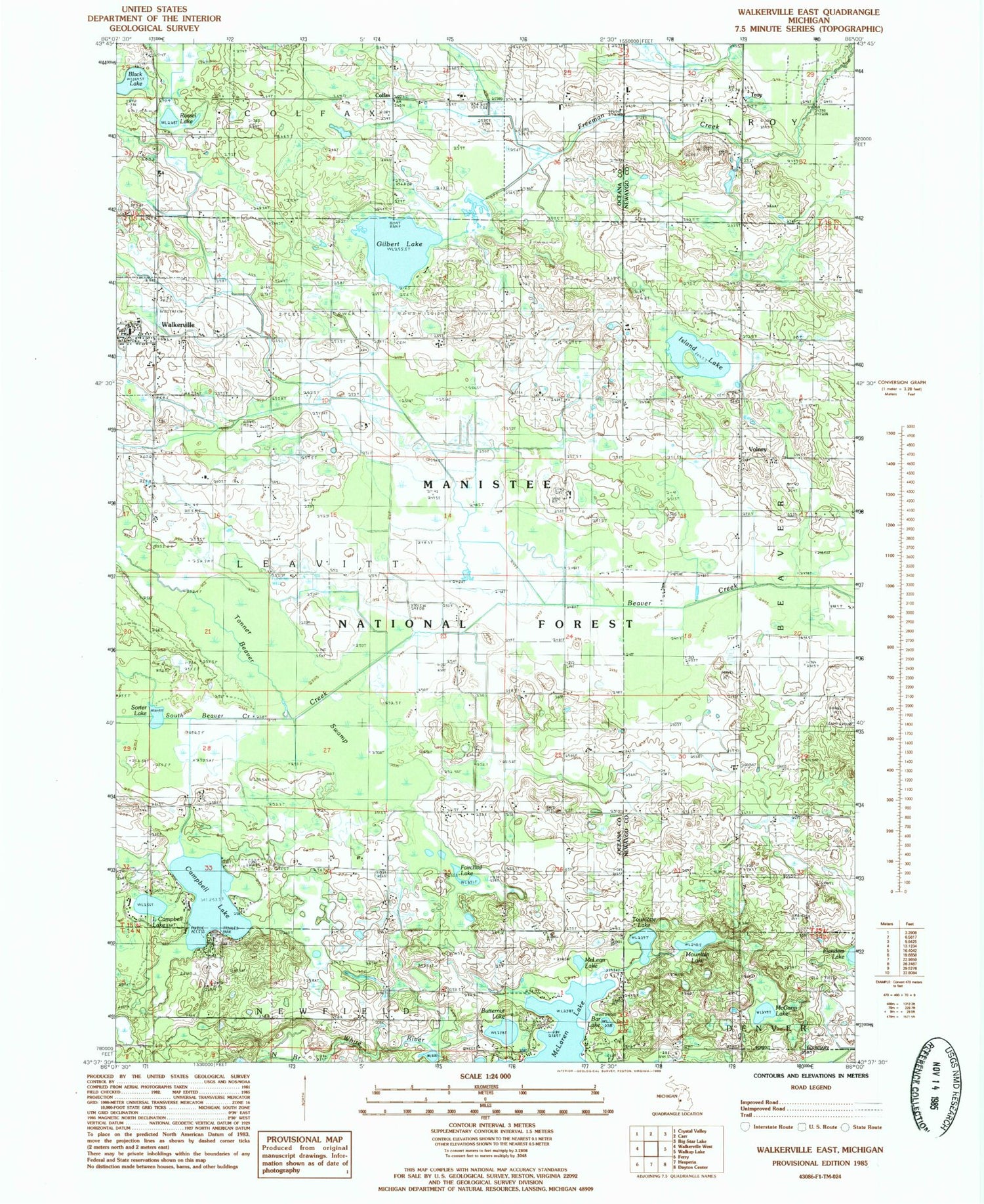 Classic USGS Walkerville East Michigan 7.5'x7.5' Topo Map Image