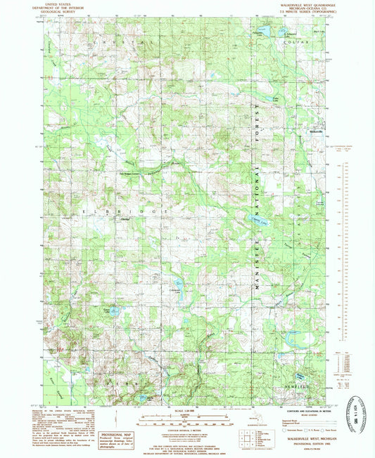Classic USGS Walkerville West Michigan 7.5'x7.5' Topo Map Image
