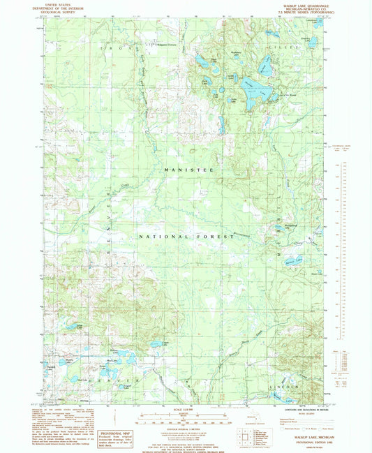 Classic USGS Walkup Lake Michigan 7.5'x7.5' Topo Map Image
