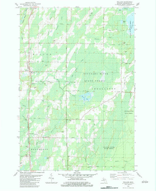 Classic USGS Wallace Michigan 7.5'x7.5' Topo Map Image