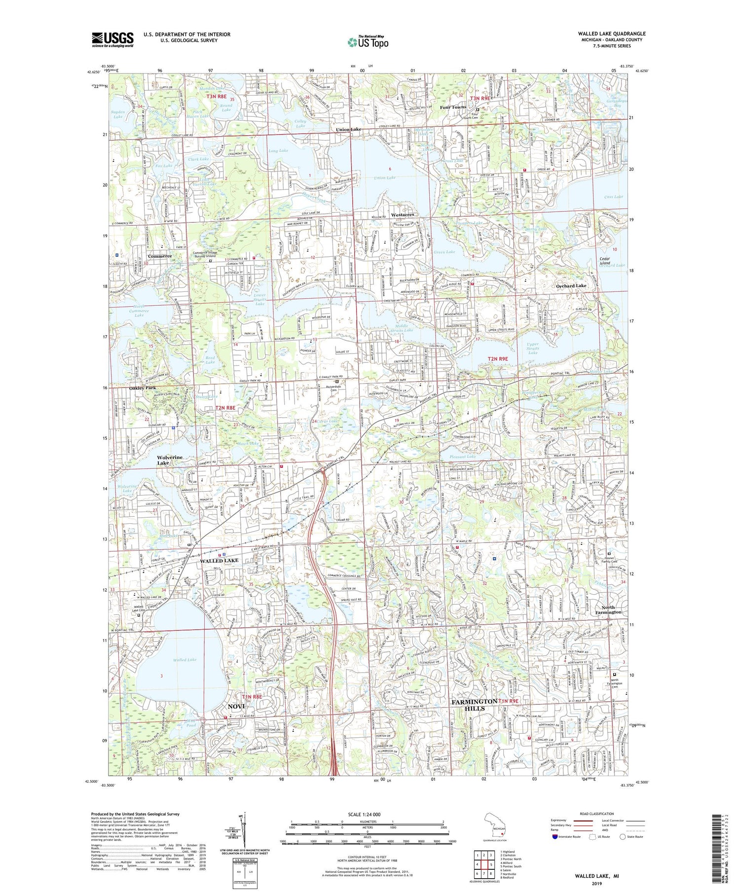 Walled Lake Michigan US Topo Map Image