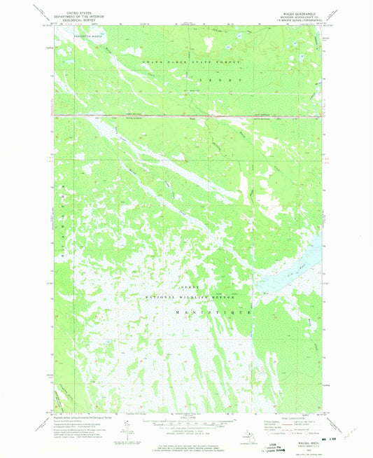 Classic USGS Walsh Michigan 7.5'x7.5' Topo Map Image