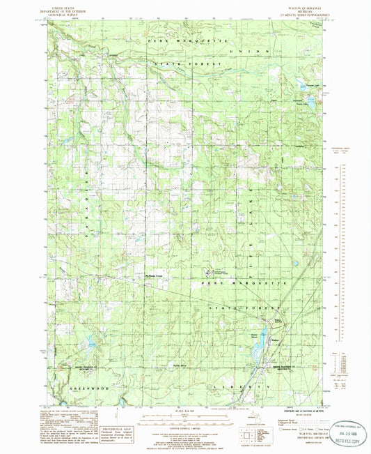 Classic USGS Walton Michigan 7.5'x7.5' Topo Map Image