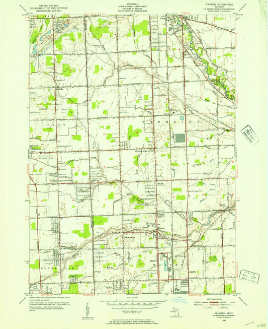 Classic USGS Warren Michigan 7.5'x7.5' Topo Map Image