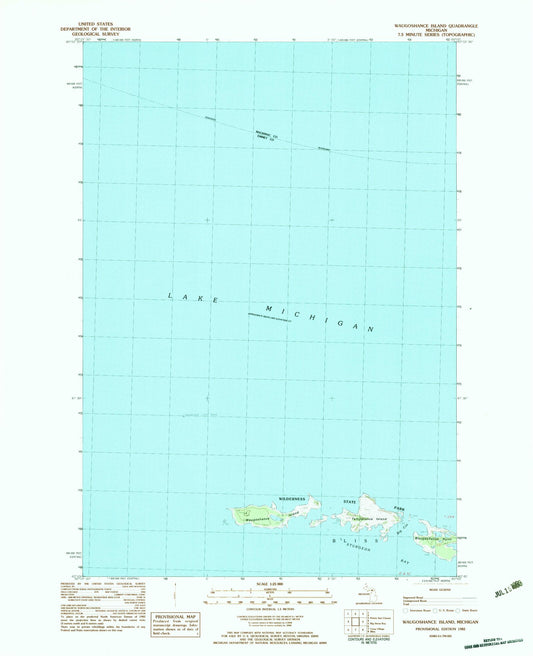 Classic USGS Waugoshance Island Michigan 7.5'x7.5' Topo Map Image