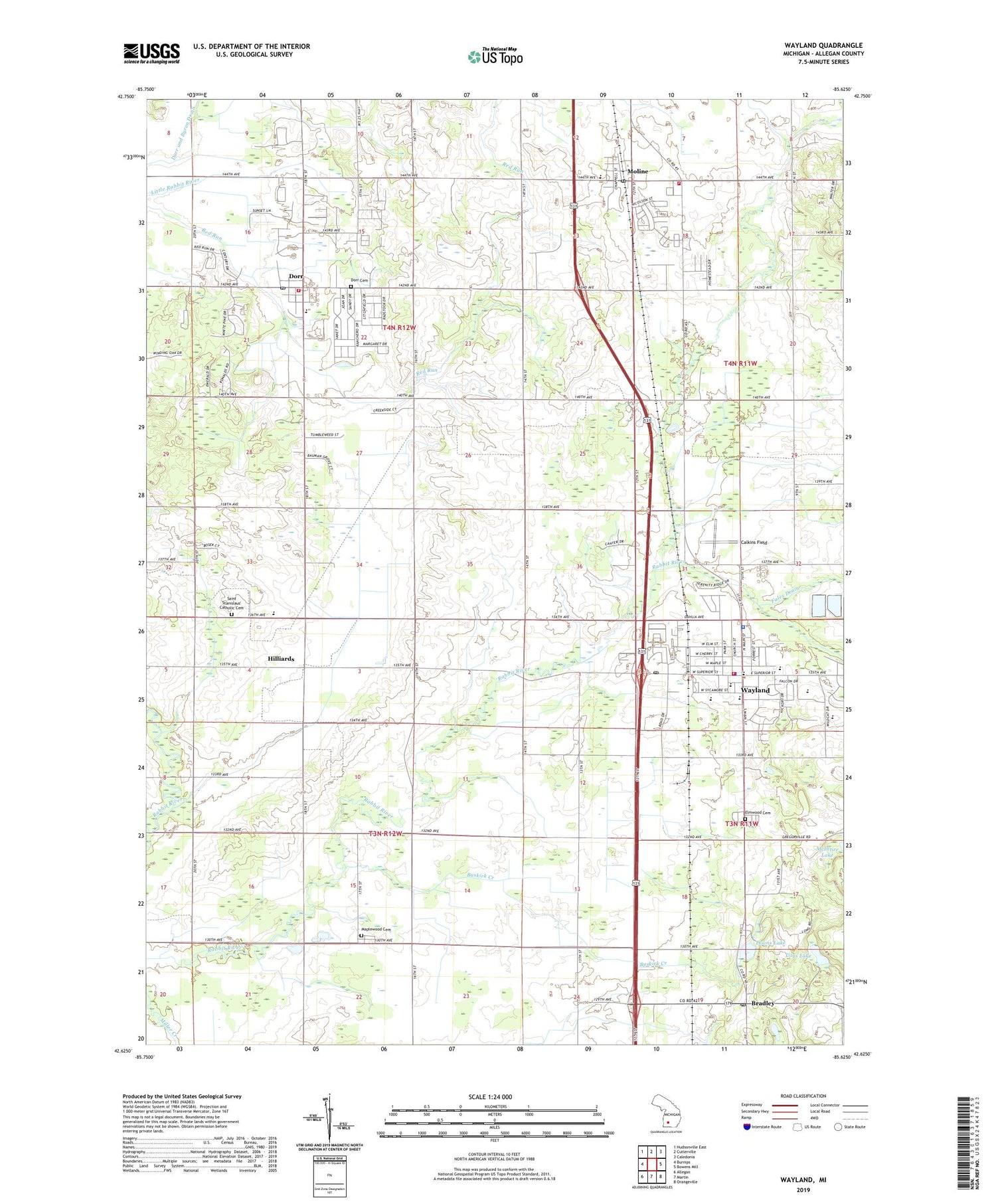 Wayland Michigan US Topo Map Image